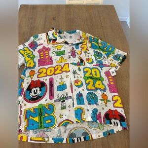 Disney Parks 2024 Walt Disney World Neon Park Icons Button Down Shirt men’s l